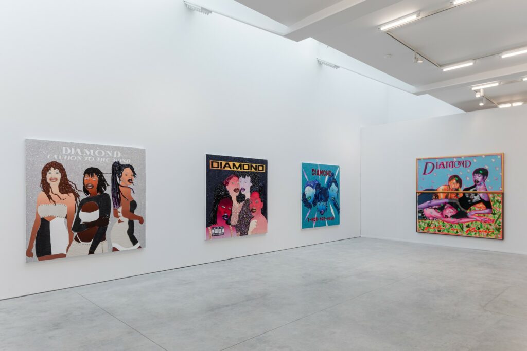 Installation view of Devan Shimoyama: DIAMOND at De Buck Gallery.