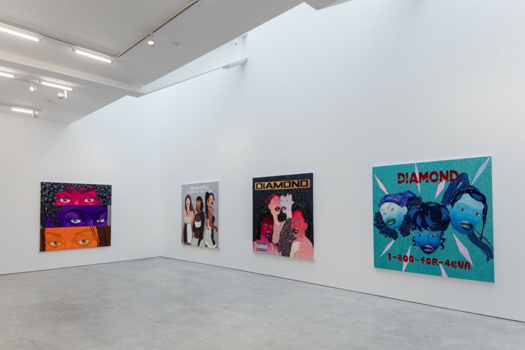 Installation view of Devan Shimoyama: DIAMOND at De Buck Gallery.