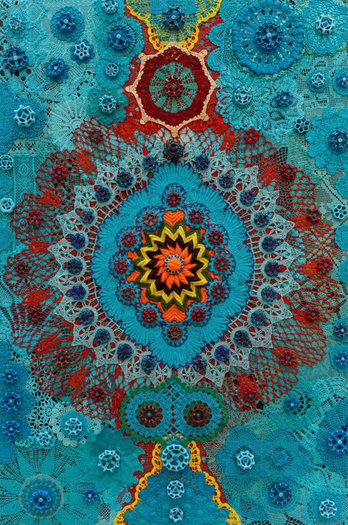 Zak Ové, Blue Devil, 2021, Crochet Doilies, 70.87 x 47.24 inches | 180 x 120 cm