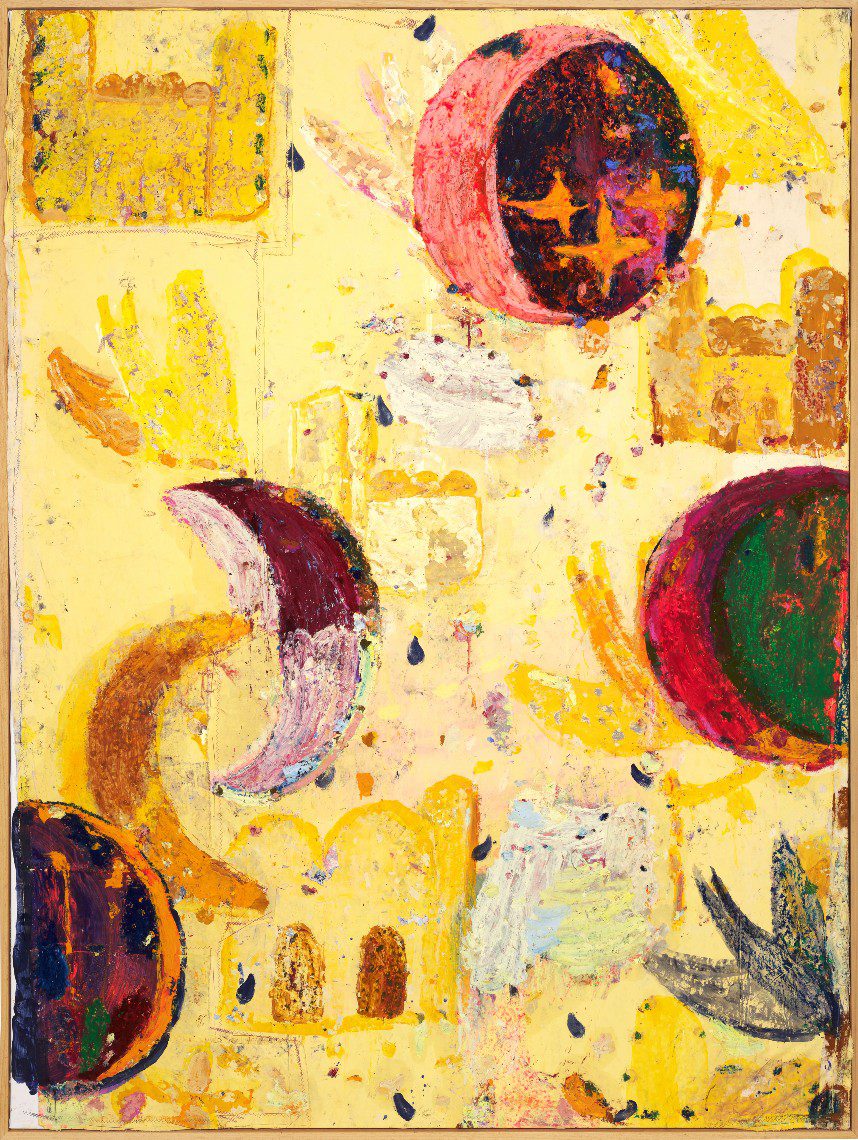 Gommaar Gilliams, ‘At crescent height’, 2022, oil, oil stick, acrylic on pre-painted and stitched fabrics, 200x150cm